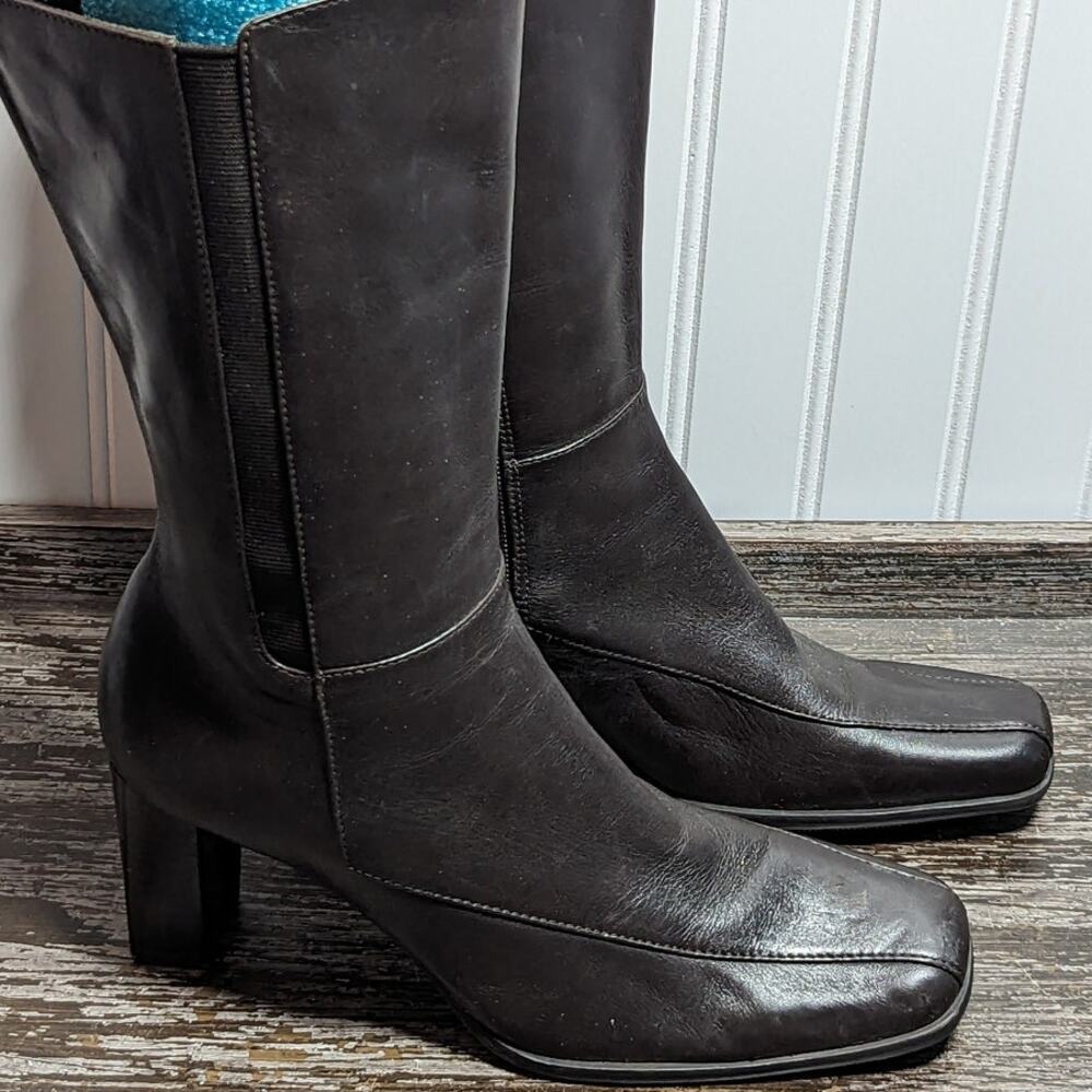 Worthington Women's Brown Leather Mid Calf Heeled Boots Size 8M